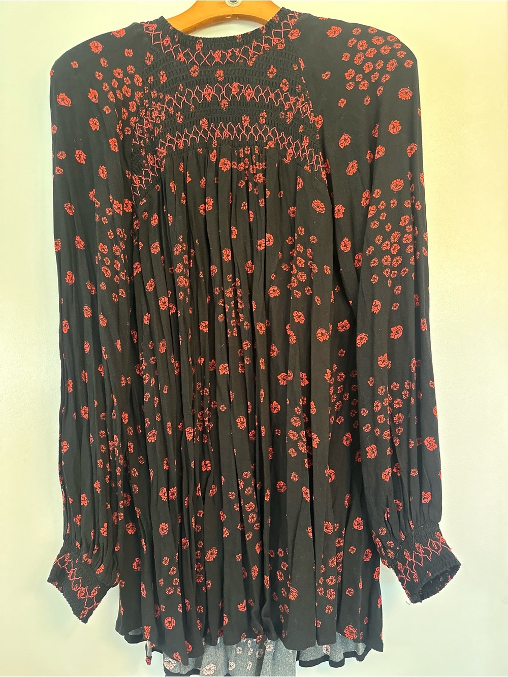 Free People Black Tunic with Red Floral Embroidery
